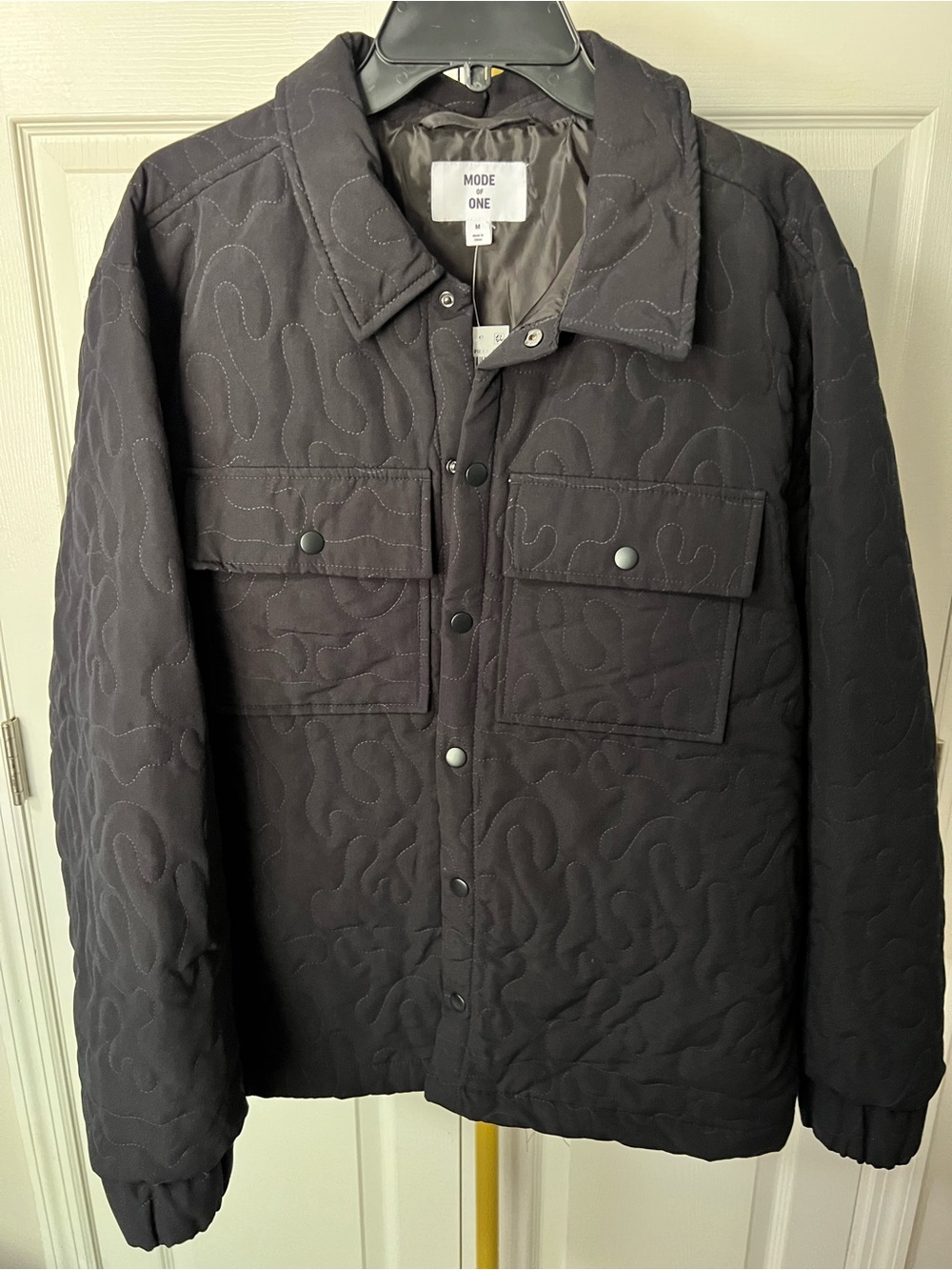 Macy’s Mode of One Men's Quilted Black Double Breasted Pocket Puffer Jacket